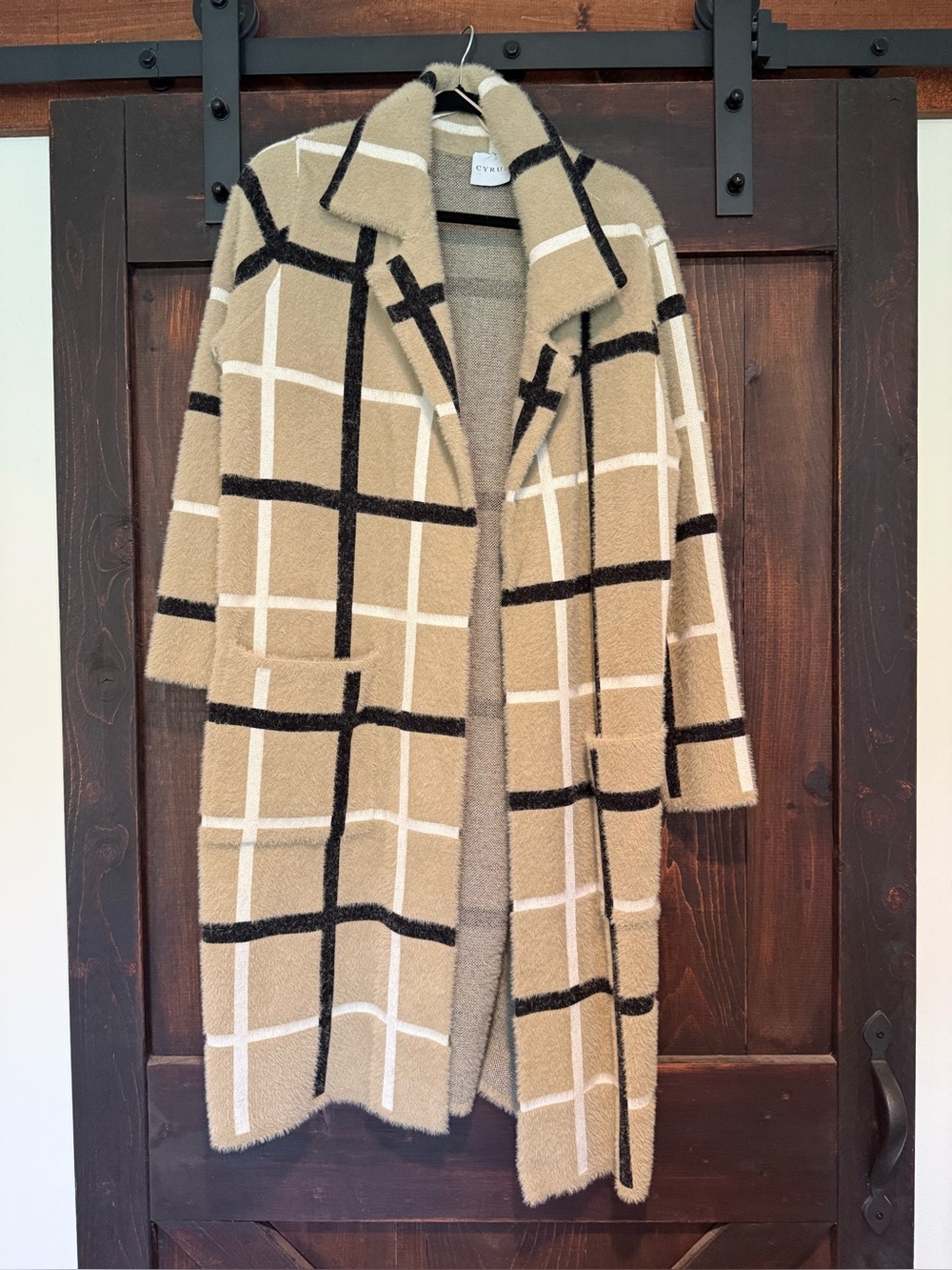 Cozy Tan Plaid Open-Front Women's Cardigan
